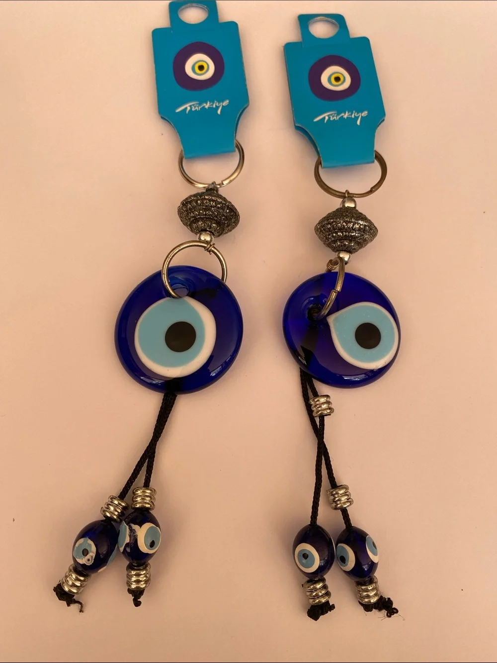 Blue Evil Eye 🧿 glass Hanging Charm Keychain Blue set of 2